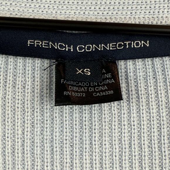 French Connection Caballo Sweater Women XS Blue Lace Arm Panel Boho Coquette - Picture 6 of 10